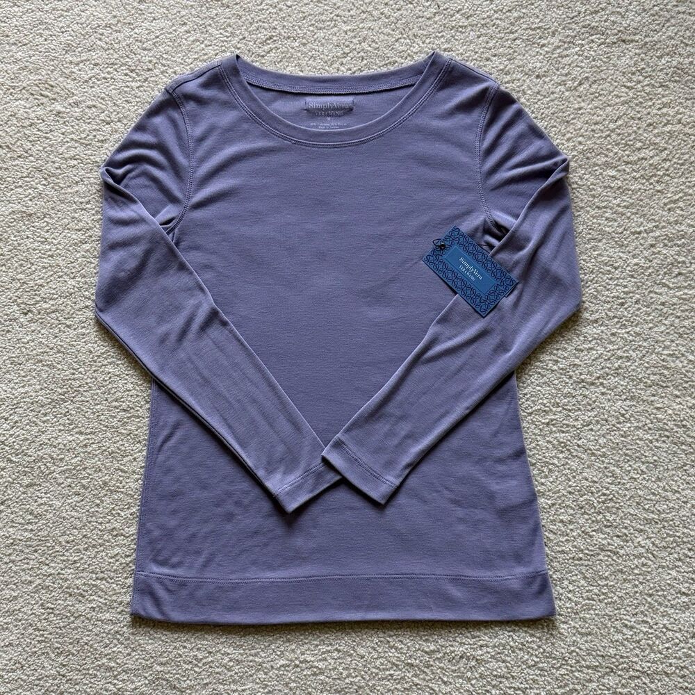 Simply Vera Wang Top Womens Sz Medium Purple Lavender Long Sleeve Crew Neck NEW